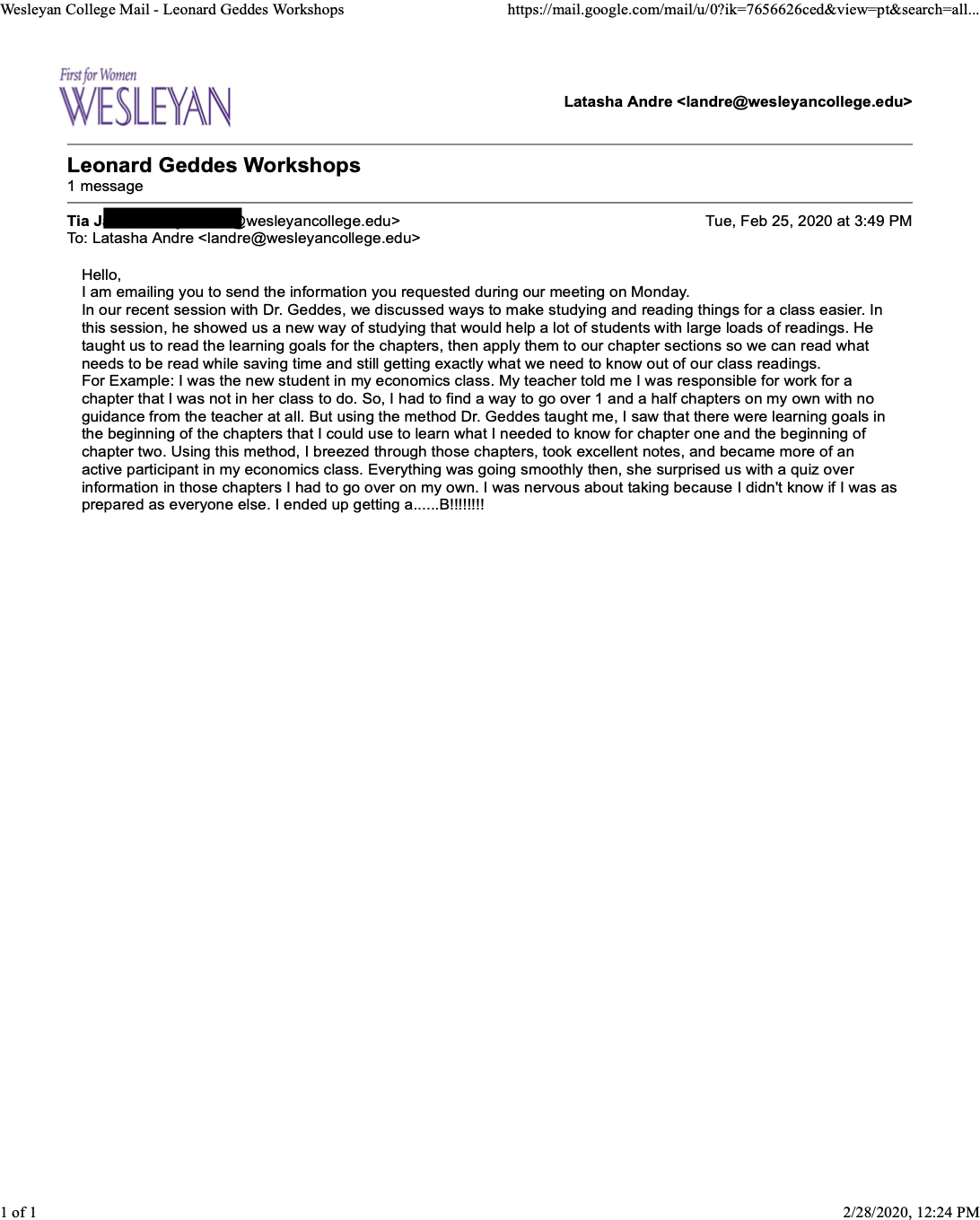 Wesleyan Result Screenshot